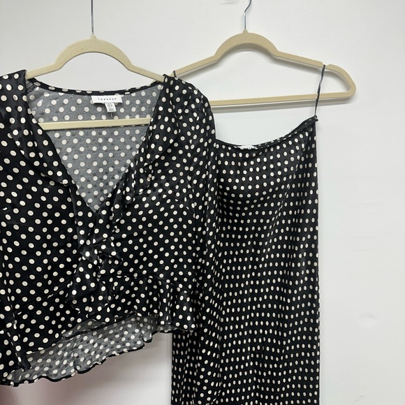 Topshop satin jacquard bias maxi skirt and top in mono polka dot - SET - Picture 8 of 16